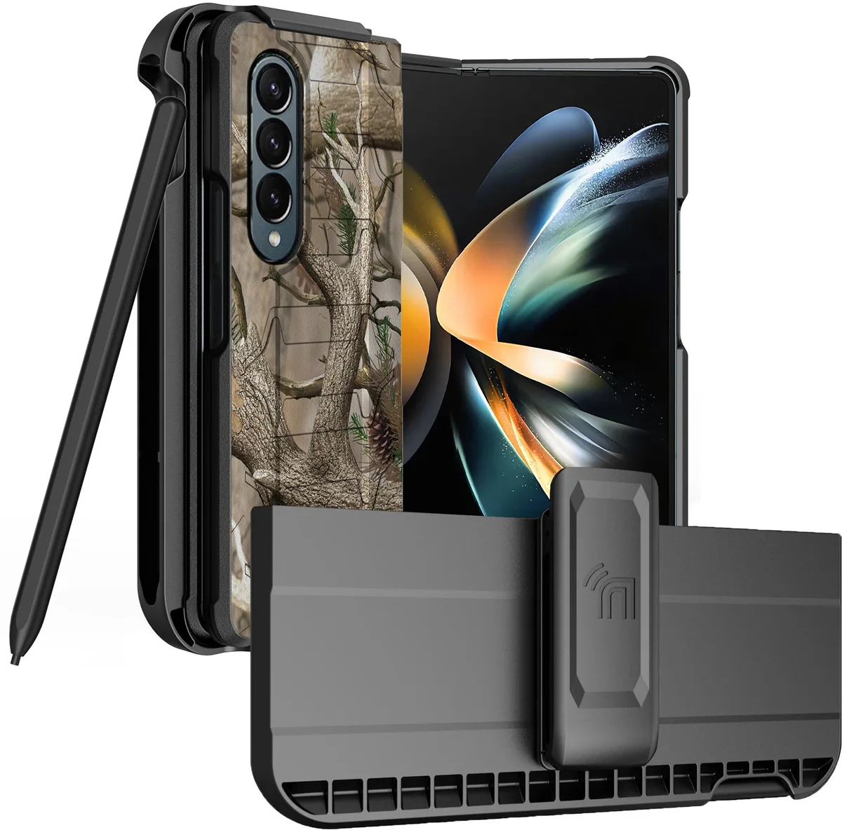 Nakedcellphone Nakedcellphone Tactical Case &amp; Holster for Galaxy Z Fold 4 – Outdoor Camo Tree — product photo