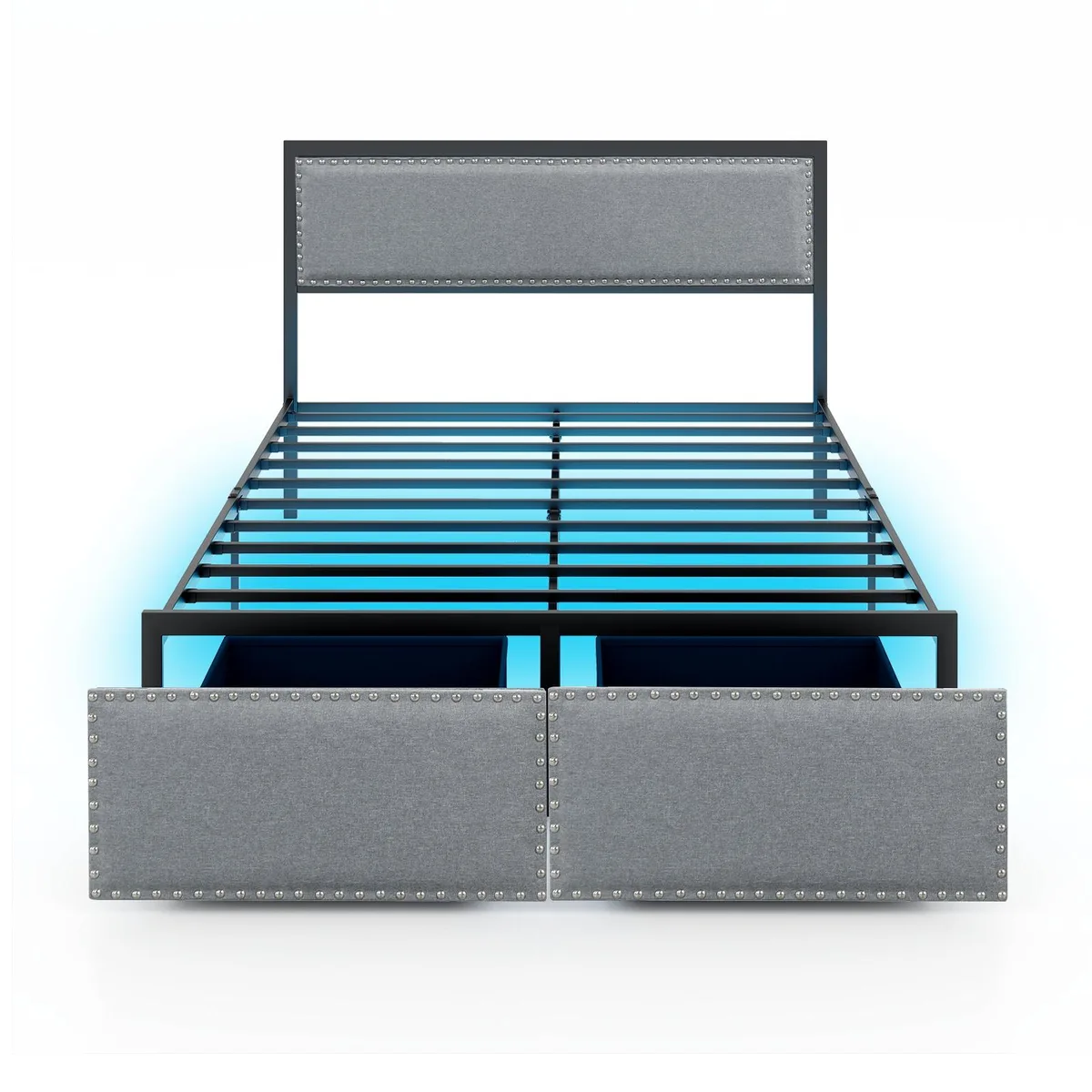 SlickBlue SlickBlue Full Bed Frame with LED Lights, Drawer, Metal Slats, Gray — product photo