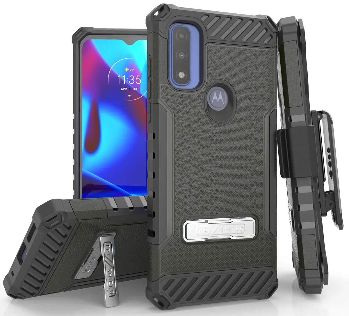 Nakedcellphone Nakedcellphone Tri-Shield Kickstand Case + Belt Clip Holster + Lanyard Strap for Moto G Pure / G Power 2022 — product photo
