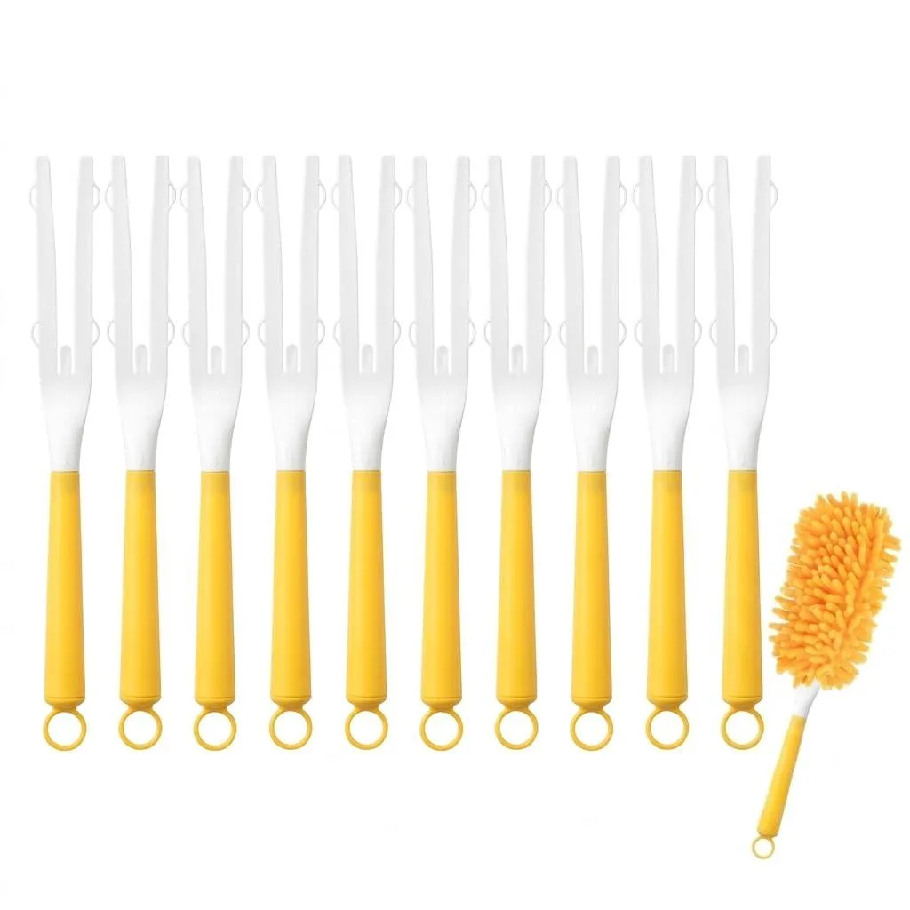 Ten white plastic duster handles with detachable joints