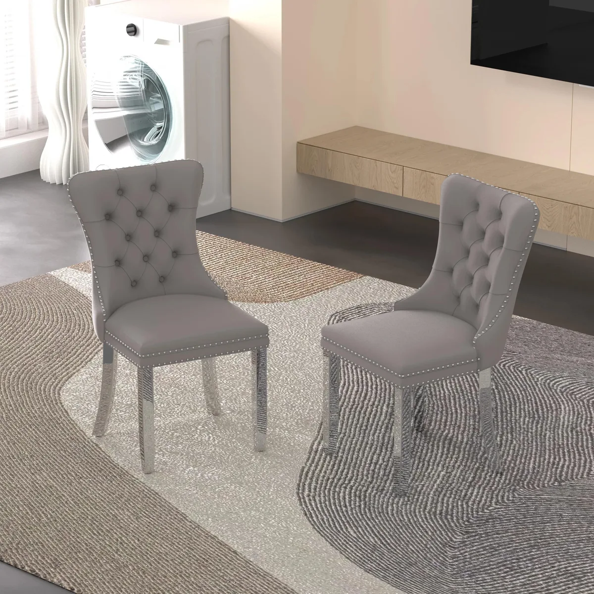 Sumdeal Sumdeal Velvet Dining Chair Set of 2, Gray with Silver Legs — product photo