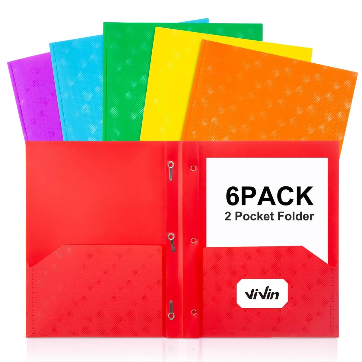  ViVin 6-Pack Plastic File Folders with 3 Prongs, Assorted Colors — product photo