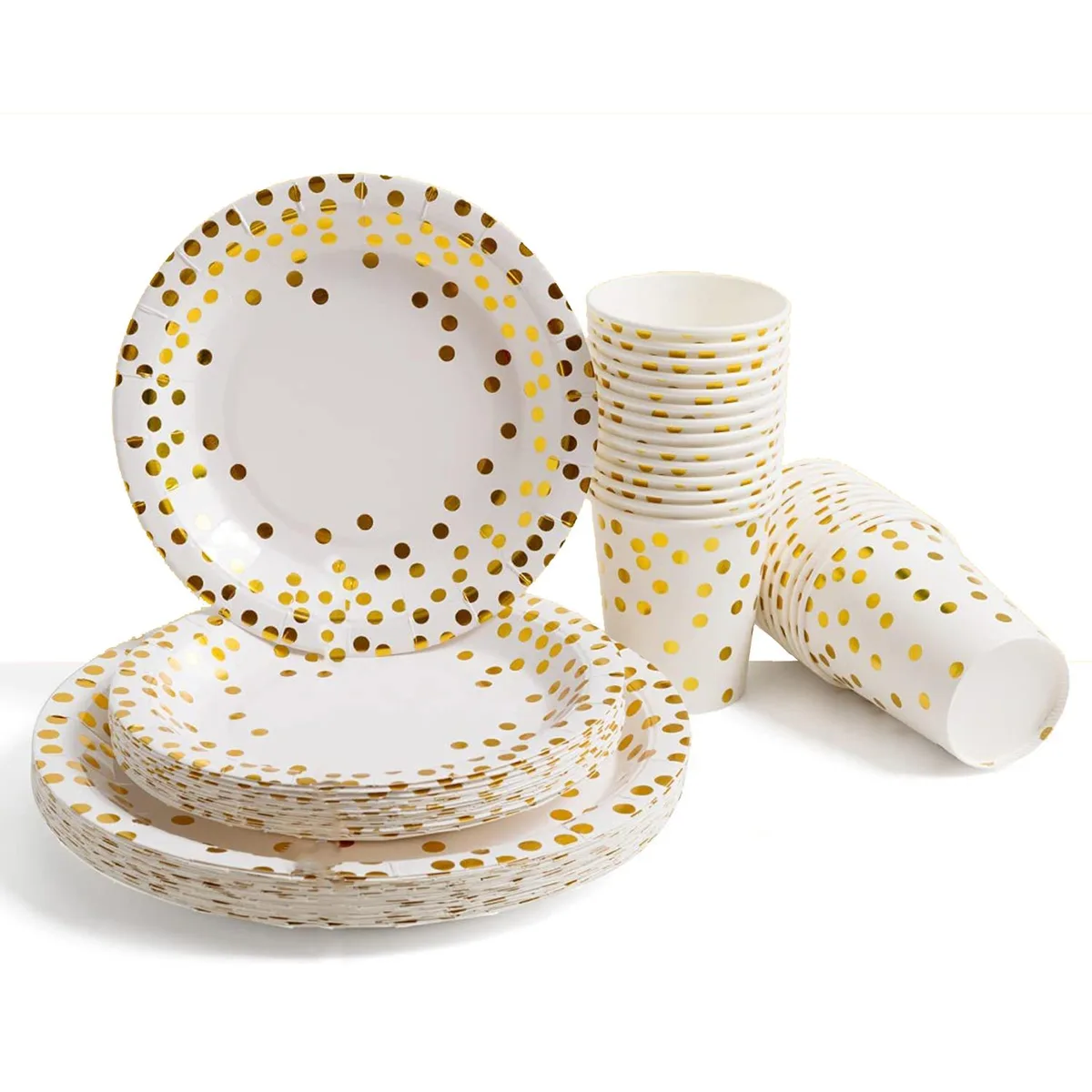 Altatac Altatac Gold Party Supply 150 Pcs 7 Inch 9 Inch Plates 12oz Cups 50 Guest Set — product photo