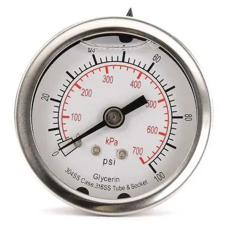 Value Brand Value Brand 4CFP1 Pressure Gauge 0-100 psi 1/4 in MNPT Stainless Steel — product photo