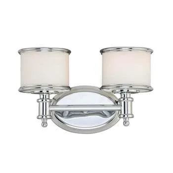 Chrome vanity light with two frosted opal glass cylinders