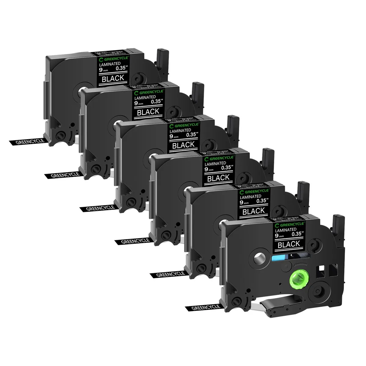 GREENCYCLE GREENCYCLE TZe-325 9mm White on Black Laminated Tape 6 Pack — product photo