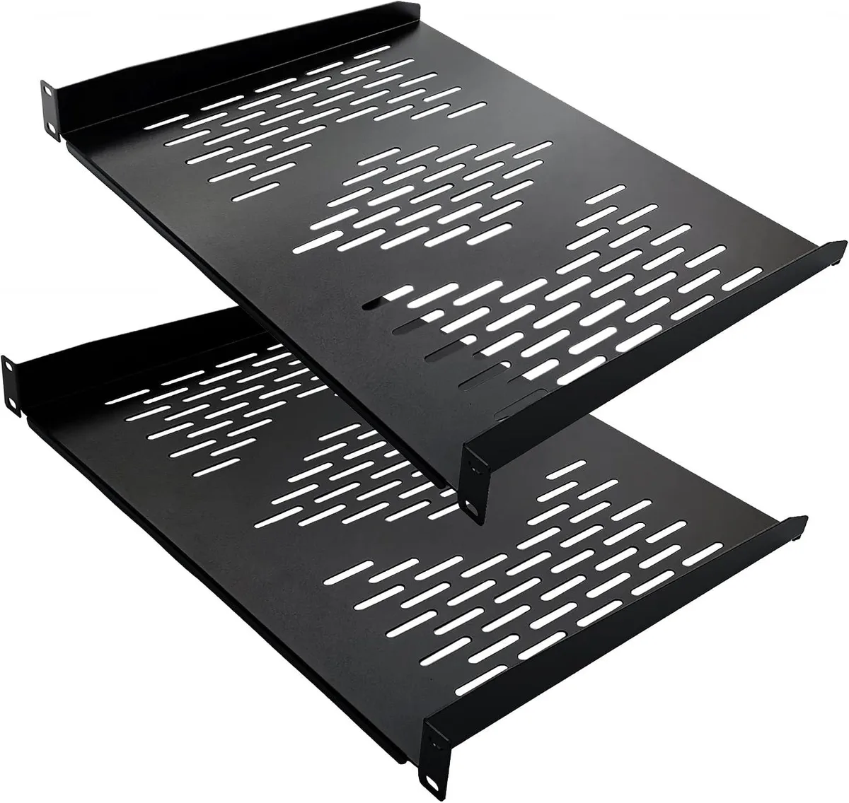 TAURKENAM TAURKENAM 2× 1U 19″ Vented Cantilever Shelves 14″/35 cm Black — product photo