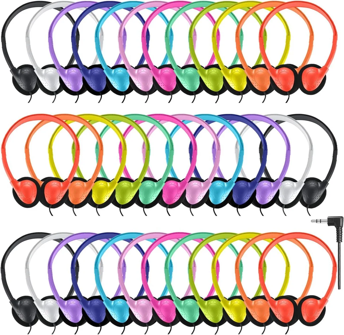BFKK BFKK Classroom Headphones 30 Pack 12 Colors 48in 3.5mm — product photo