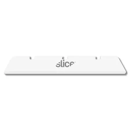 Four white ceramic safety blades with rounded tips in clear packaging