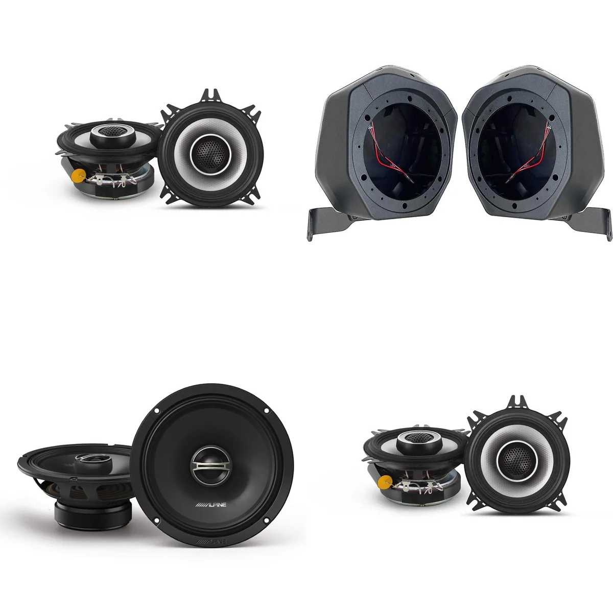 Alpine Alpine Bronco S2-S40 4" &amp; DM-65-G 6.5" Coaxial Bundle &amp; BR-B65U 6.5" Rear Speaker-Pod Add Ons — product photo