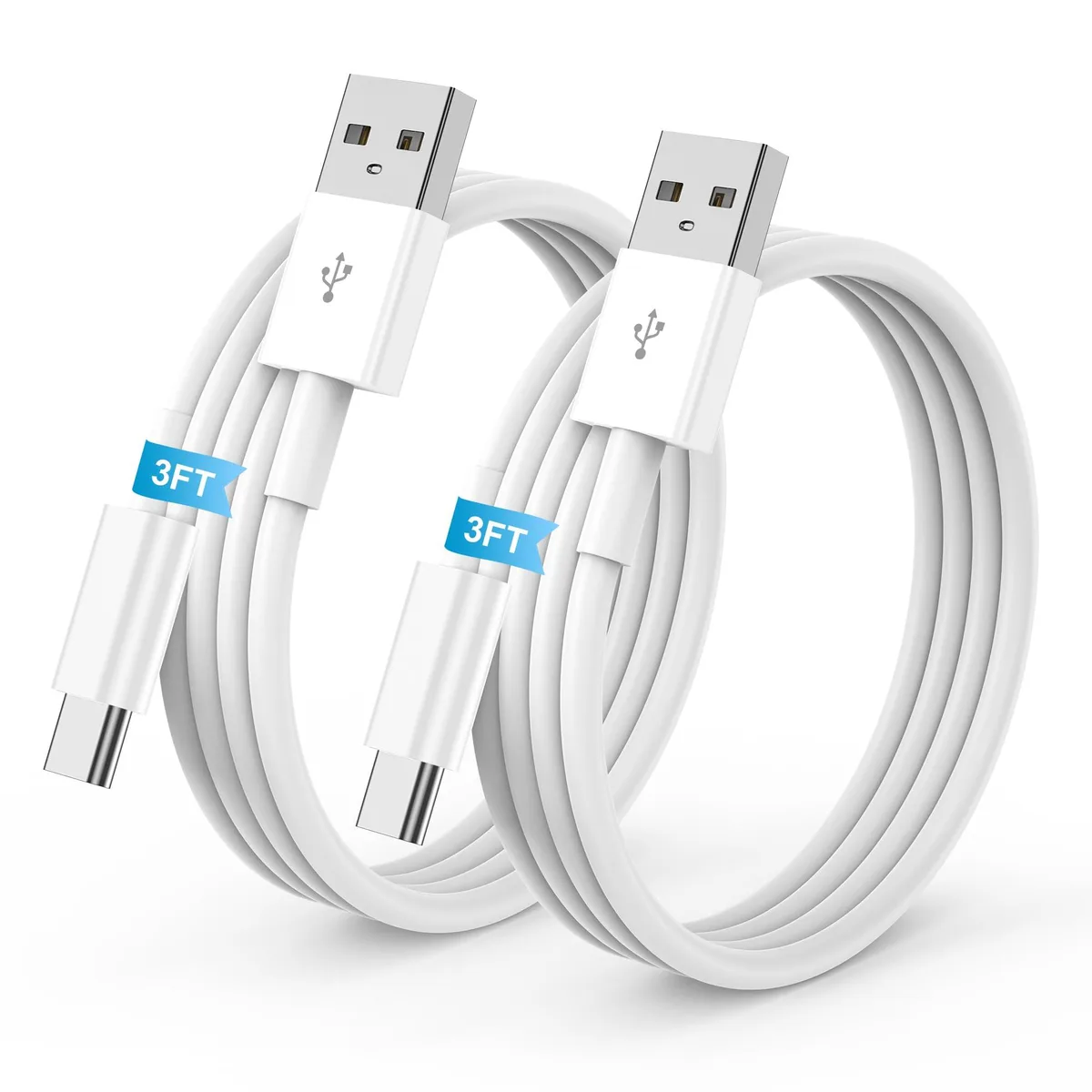 Two white USB-A to USB-C cables coiled side by side