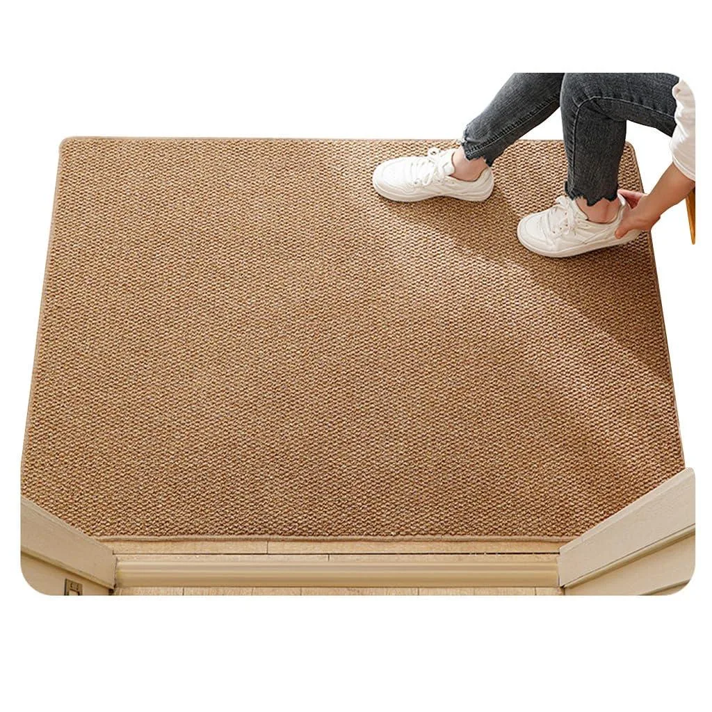 Khaki bamboo striped door mat, 20 by 31 inches, low profile with rubber backing