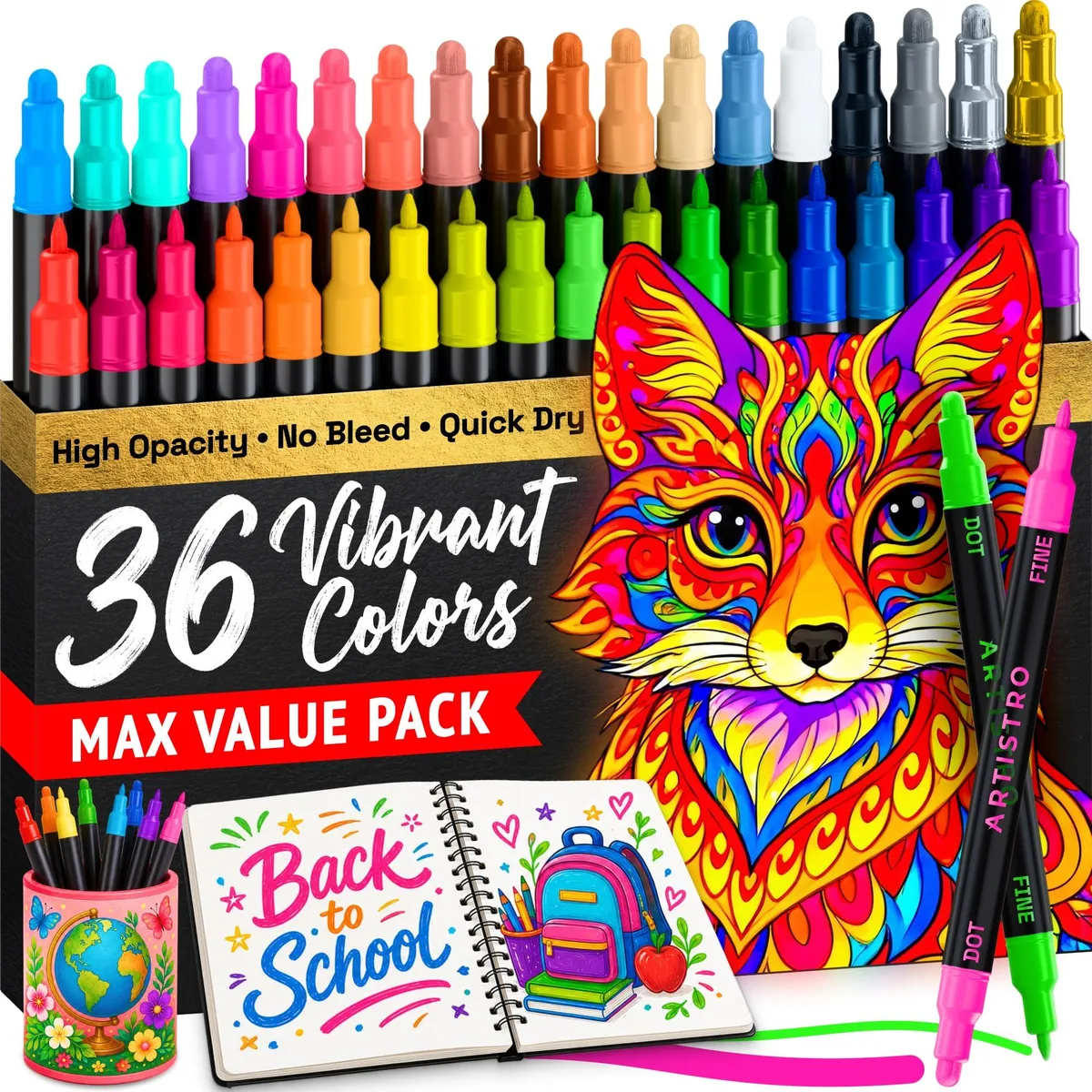  36 Precision Dual-Tip Acrylic Paint Markers DTDF0036-BB — product photo