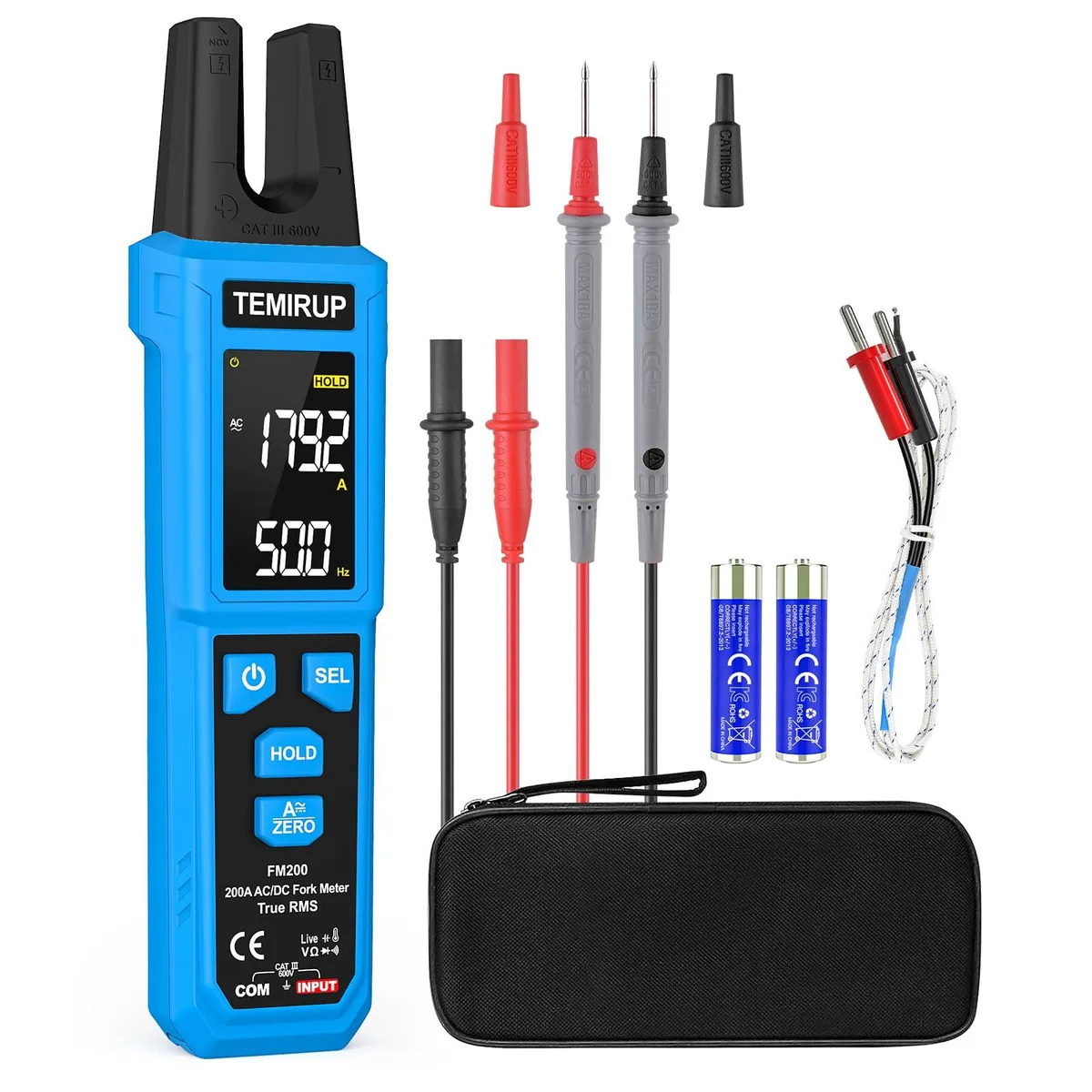  TEMIRUP FM200 Digital Clamp Meter Multimeter U-Shaped Jaw AC/DC Current Voltage Auto-ranging 4000 Counts — product photo