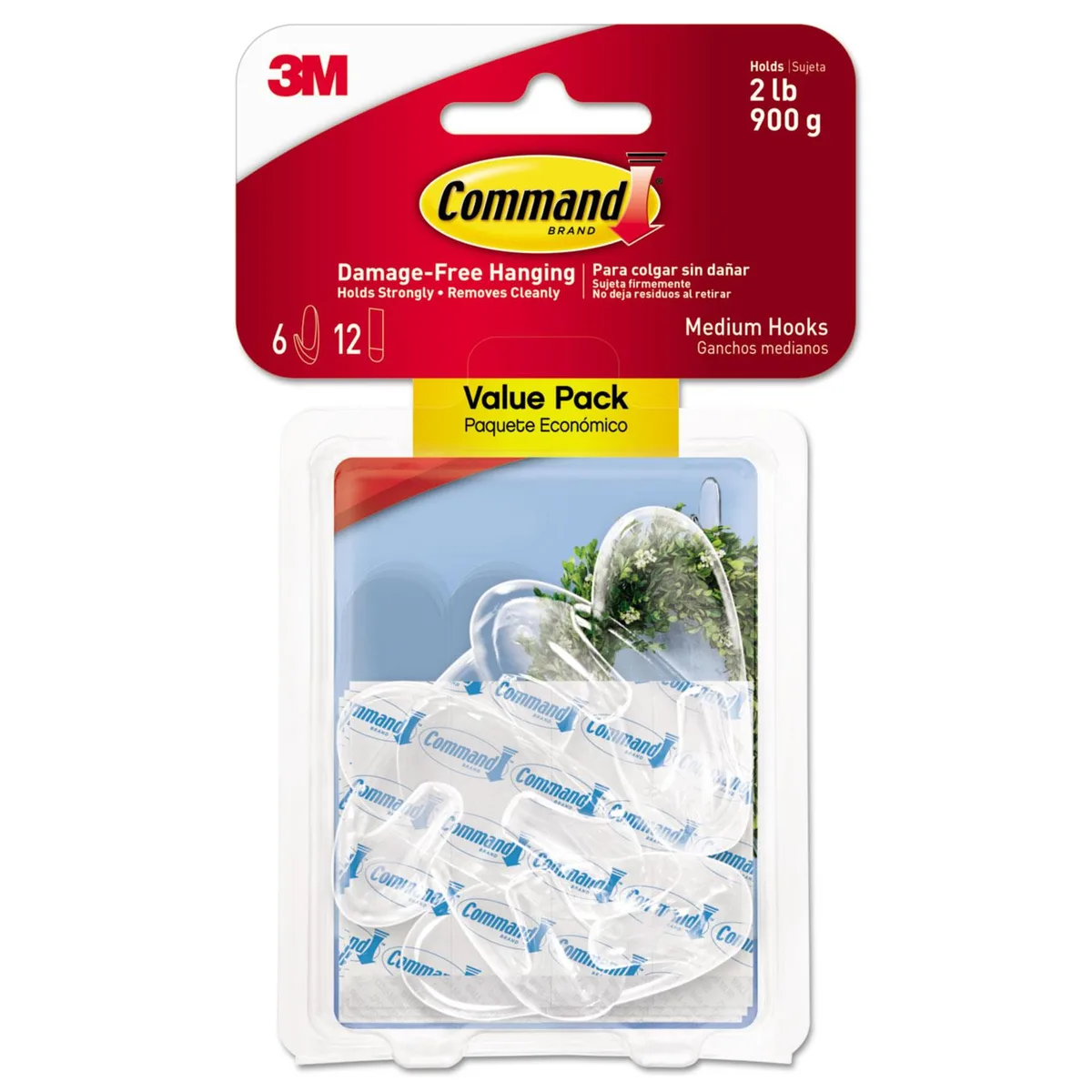 3M 3M 17091CLR6ES Clear Hooks 6 Hooks 12 Strips — product photo