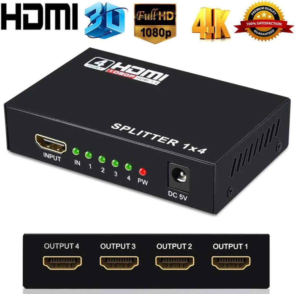 Vszerda Vszerda HDMI Splitter 1x4 1080P 4K 3D Powered — product photo