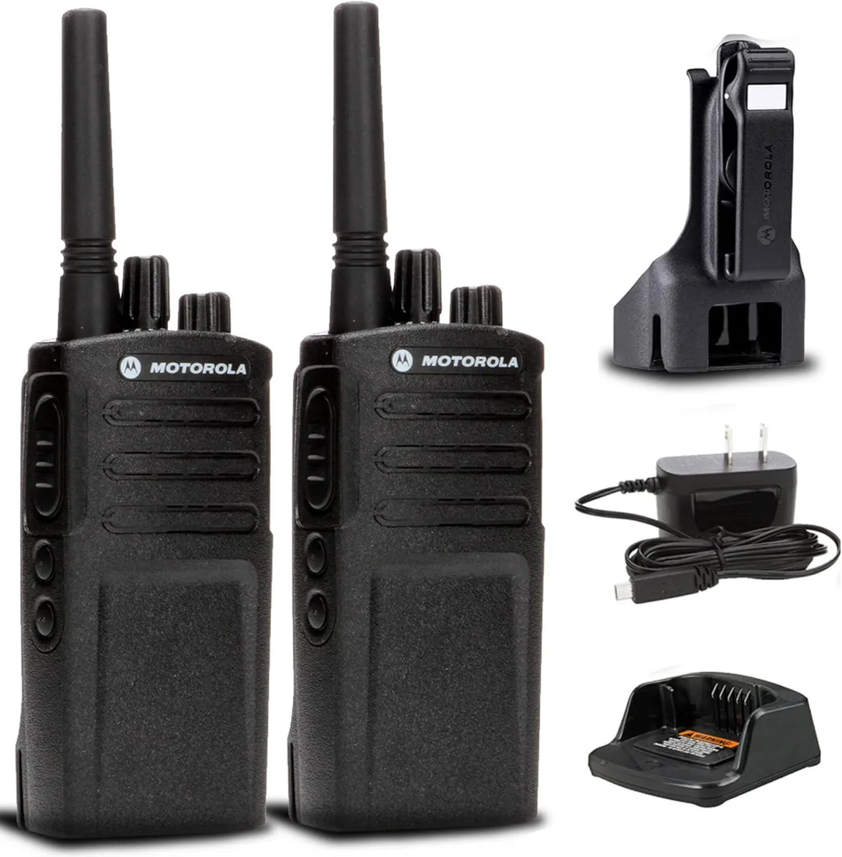 Motorola Motorola RMV2080 two-way radio 2-pack + mic cleaner spray — product photo