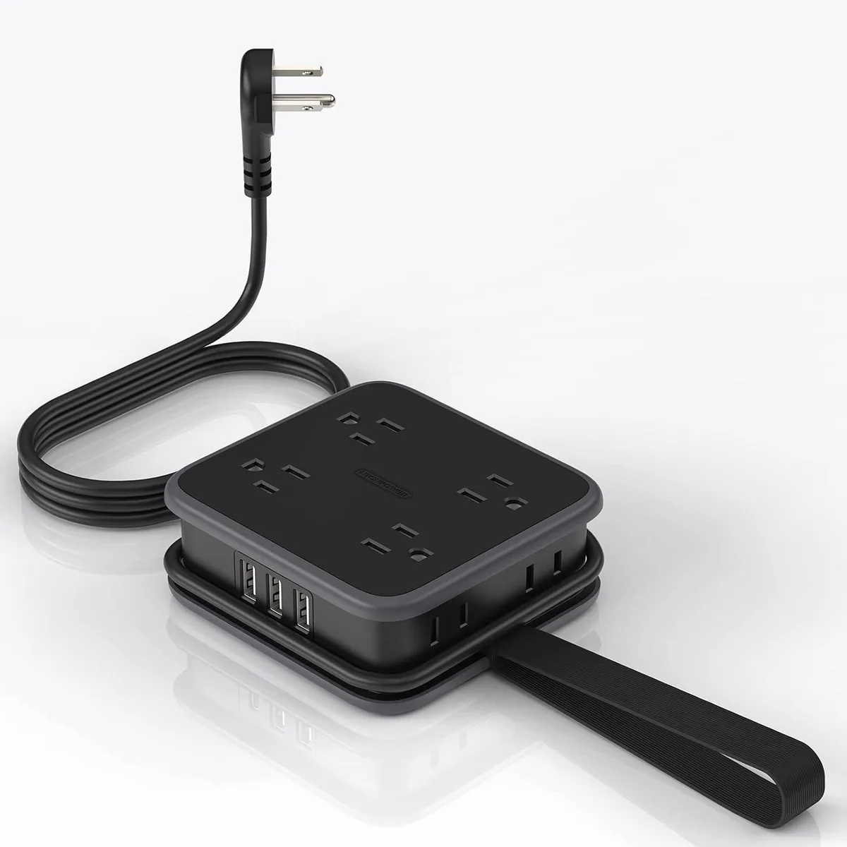 NTONPOWER NTONPOWER Power Strip 8 Outlets 3 USB 5 ft Cord Flat Plug Black — product photo