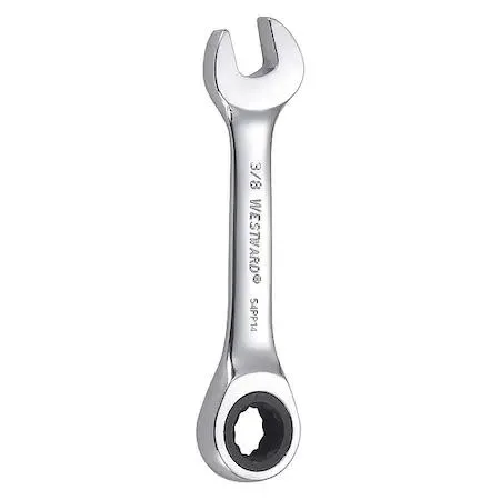 Chrome combination stubby wrench with open and box ends