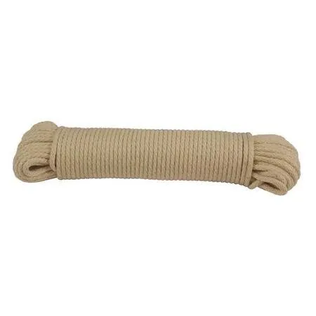 White 5/16 inch cotton braided utility rope coiled in a 100 foot hank