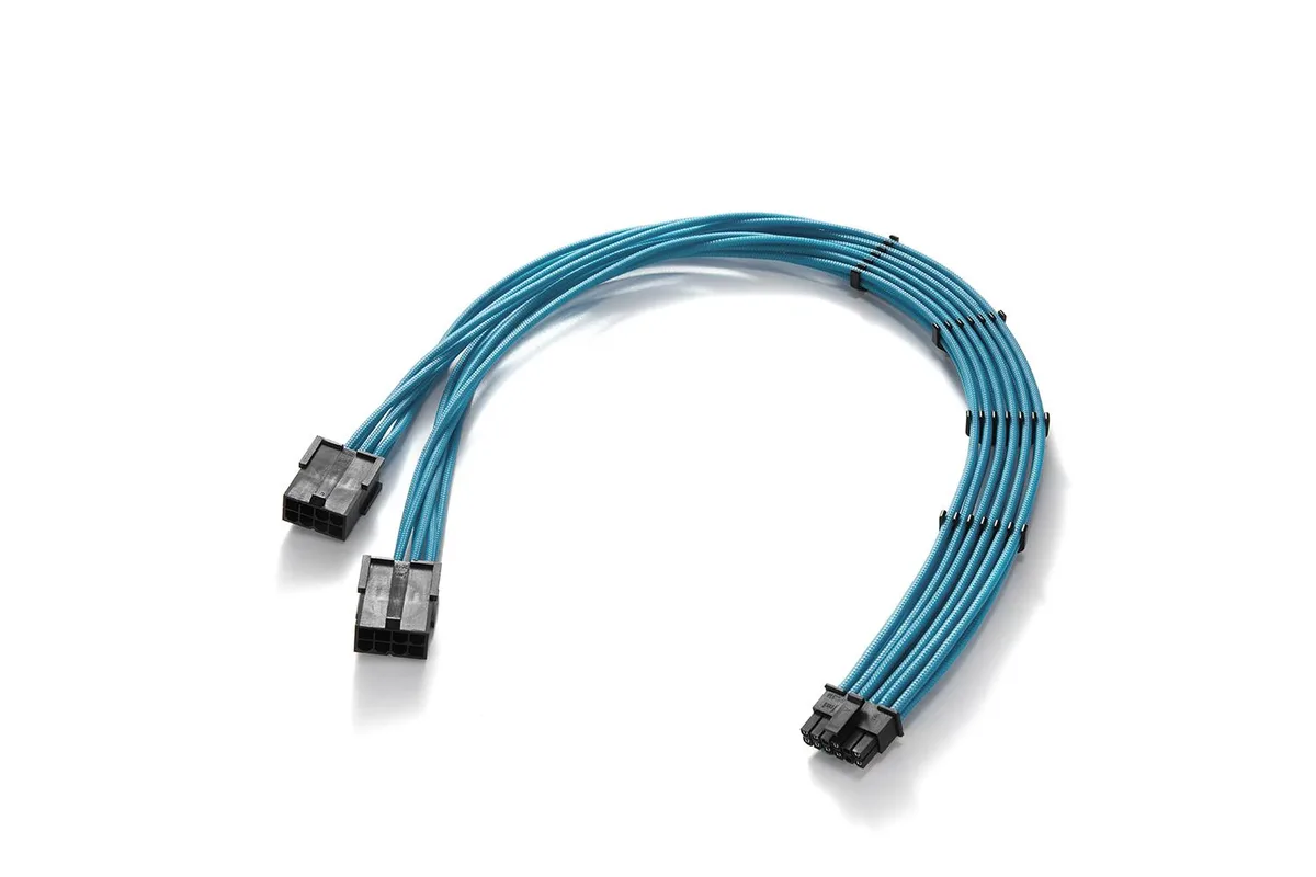 FormulaMod FormulaMod RTX 4070Ti PCIe 5.0 12VHPWR 16-pin to 2x8-pin power extension cord 17.7in Sky-blue — product photo