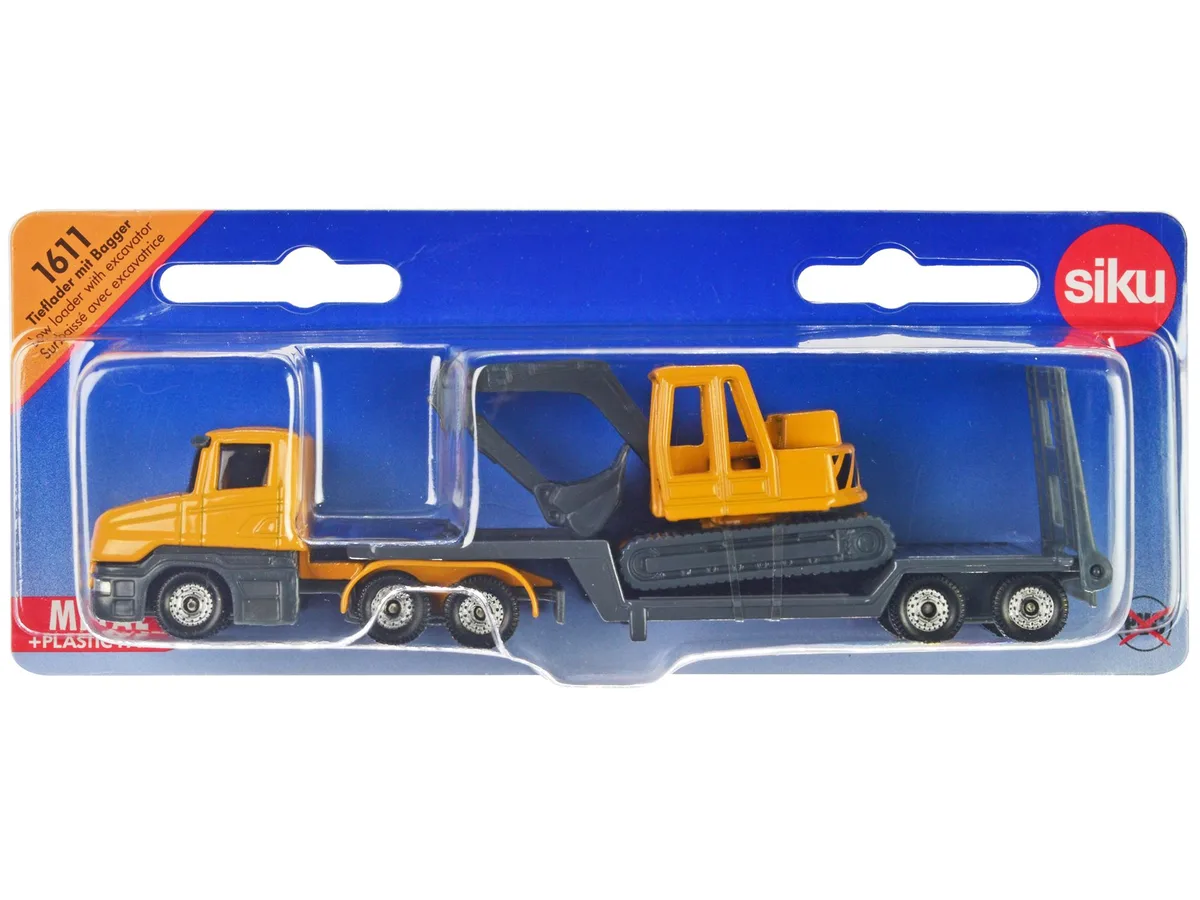Siku Siku Truck with Low Loader Trailer and Excavator Yellow Diecast Model — product photo