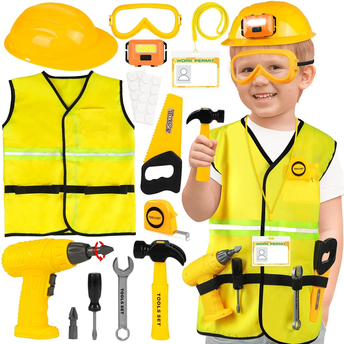  HUUIDY Construction Worker Costume 15 Pcs Ages 4-12 — product photo