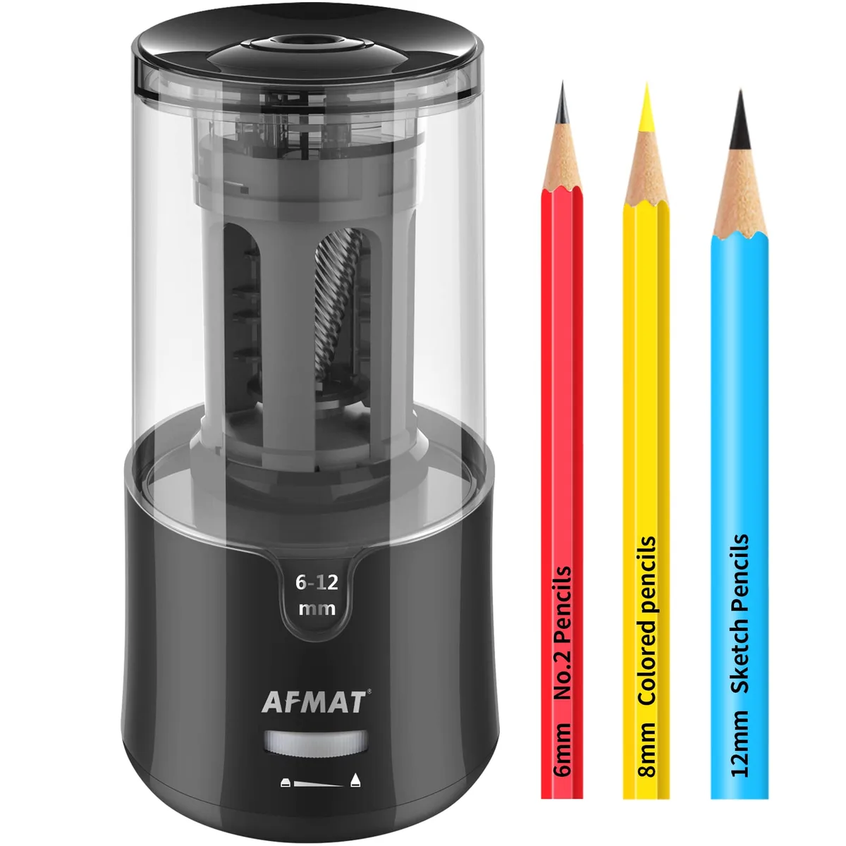 Black electric pencil sharpener with ABS housing and stainless steel blade