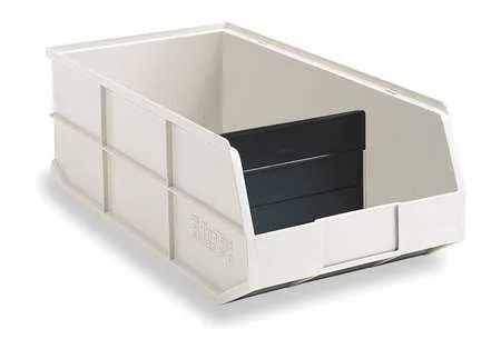 Beige rectangular polymer shelf bin with moulded rear handle