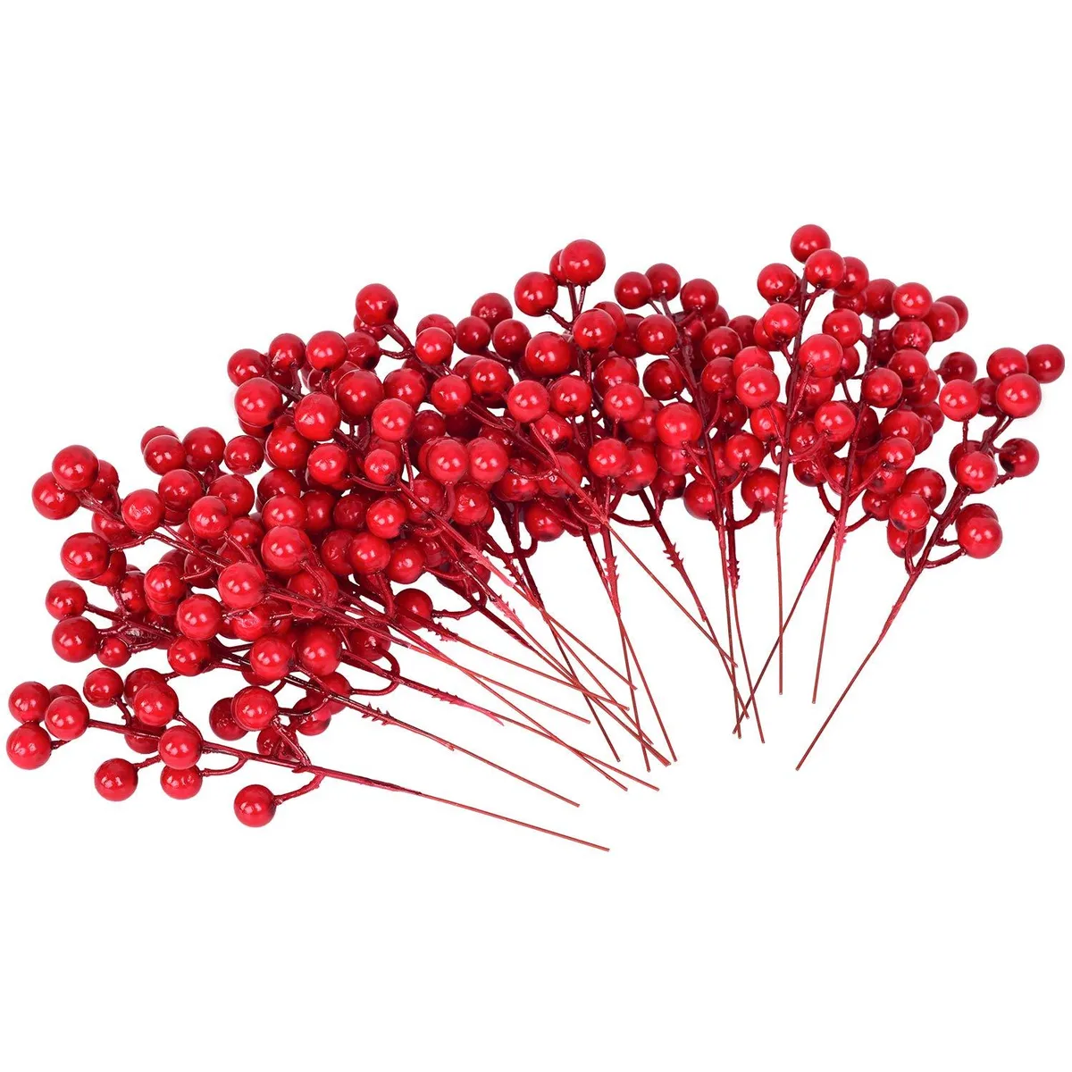 Thirty red berry stems with foam berries on bendable wire, 8.4 inches long