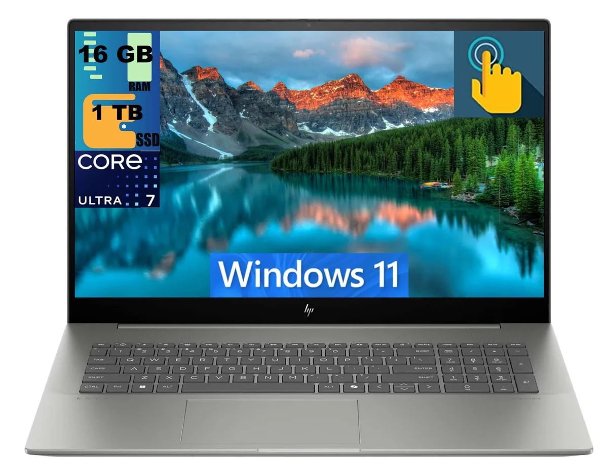 HP HP Envy 15 laptop, 17.3" FHD touchscreen, Core Ultra 7 155H, 16GB DDR4, 1TB PCIe SSD — product photo
