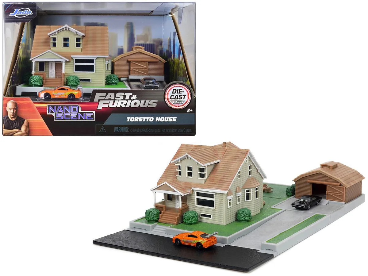 Jada Jada Toretto House Diorama Dodge Charger Black Toyota Supra Orange Nano Scene — product photo