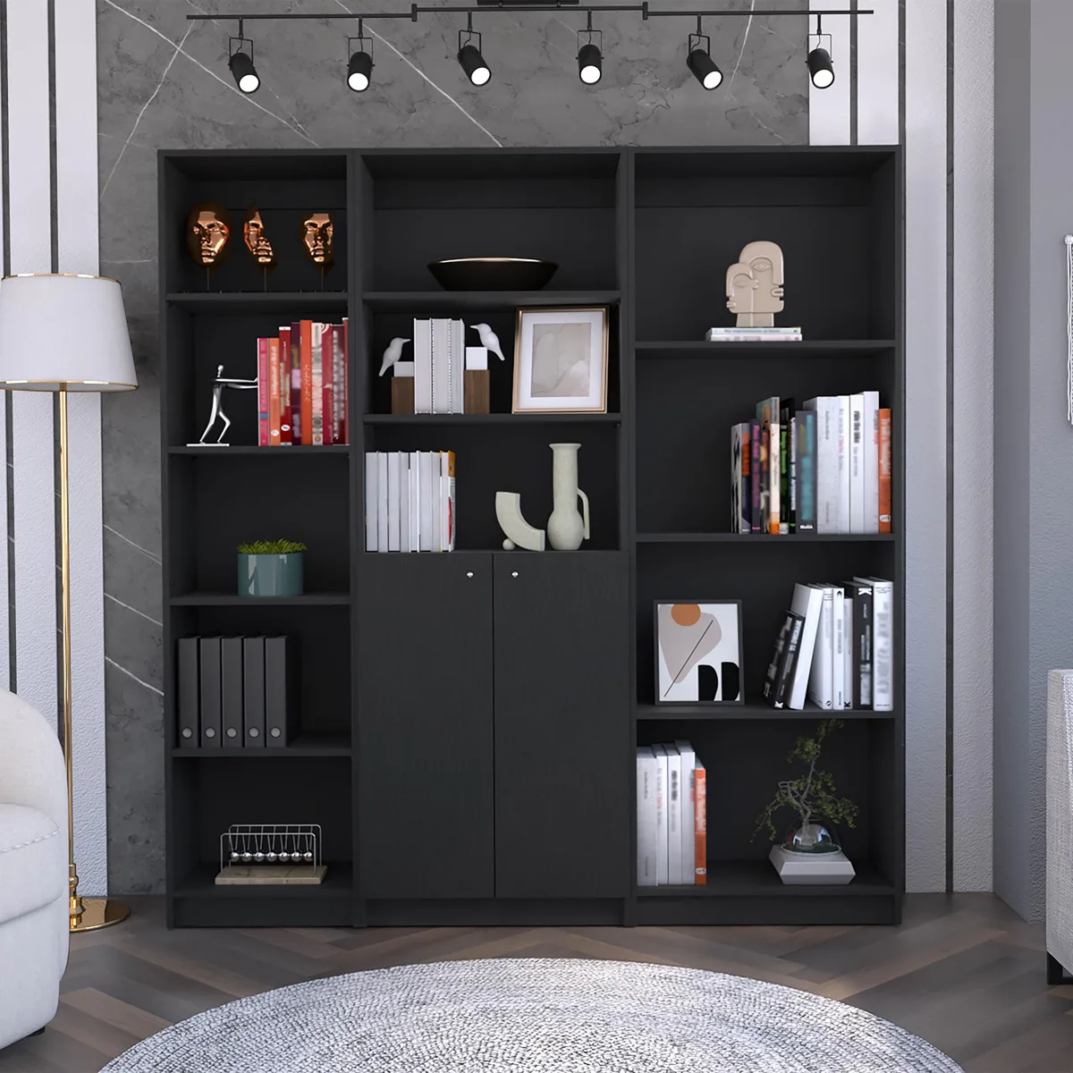 FM FURNITURE FM FURNITURE Marana 3-Piece Bookcase Set Black — product photo