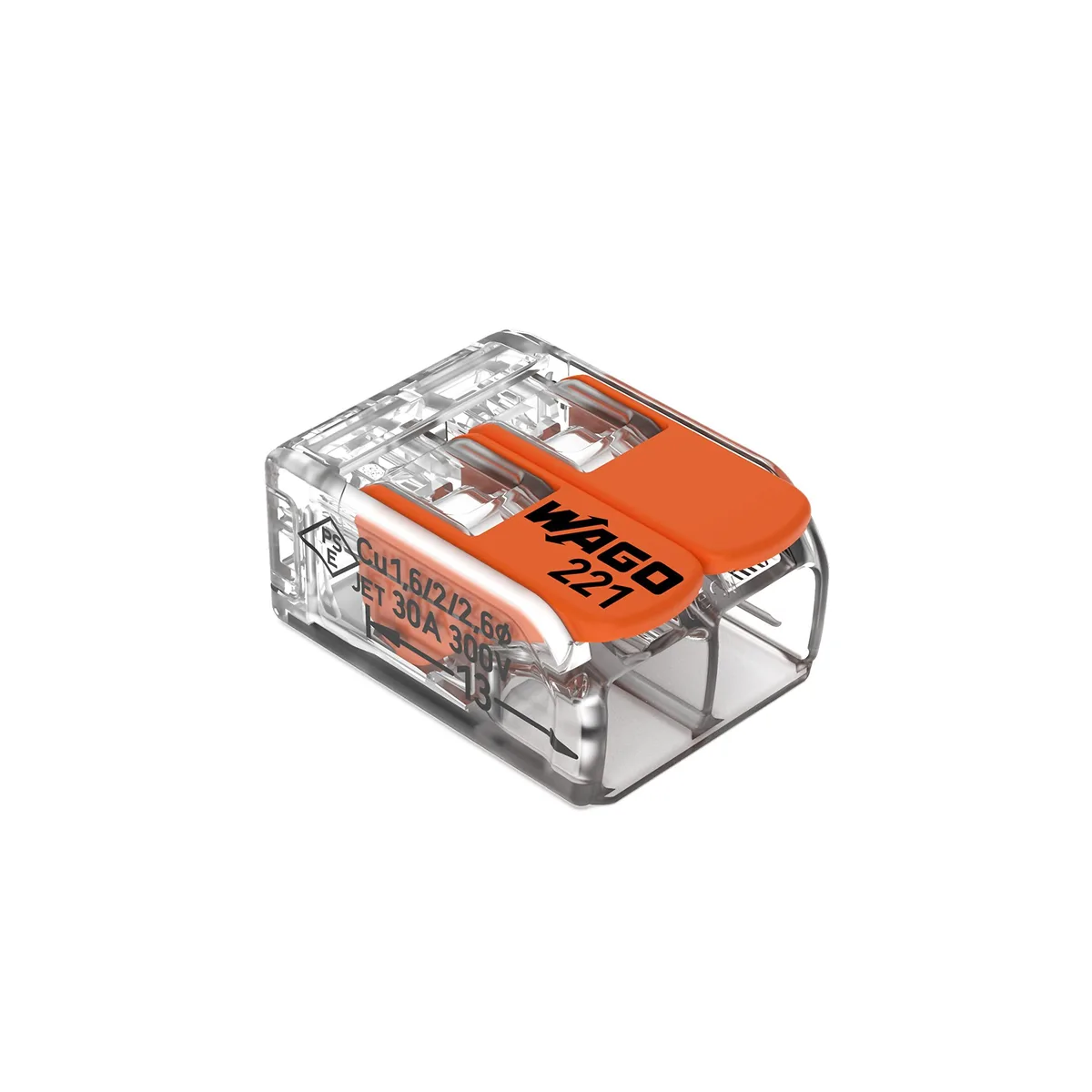  221-612 Lever-NUTS Wire Cap Connector 2-Conductor 20-10 AWG Box of 50 — product photo