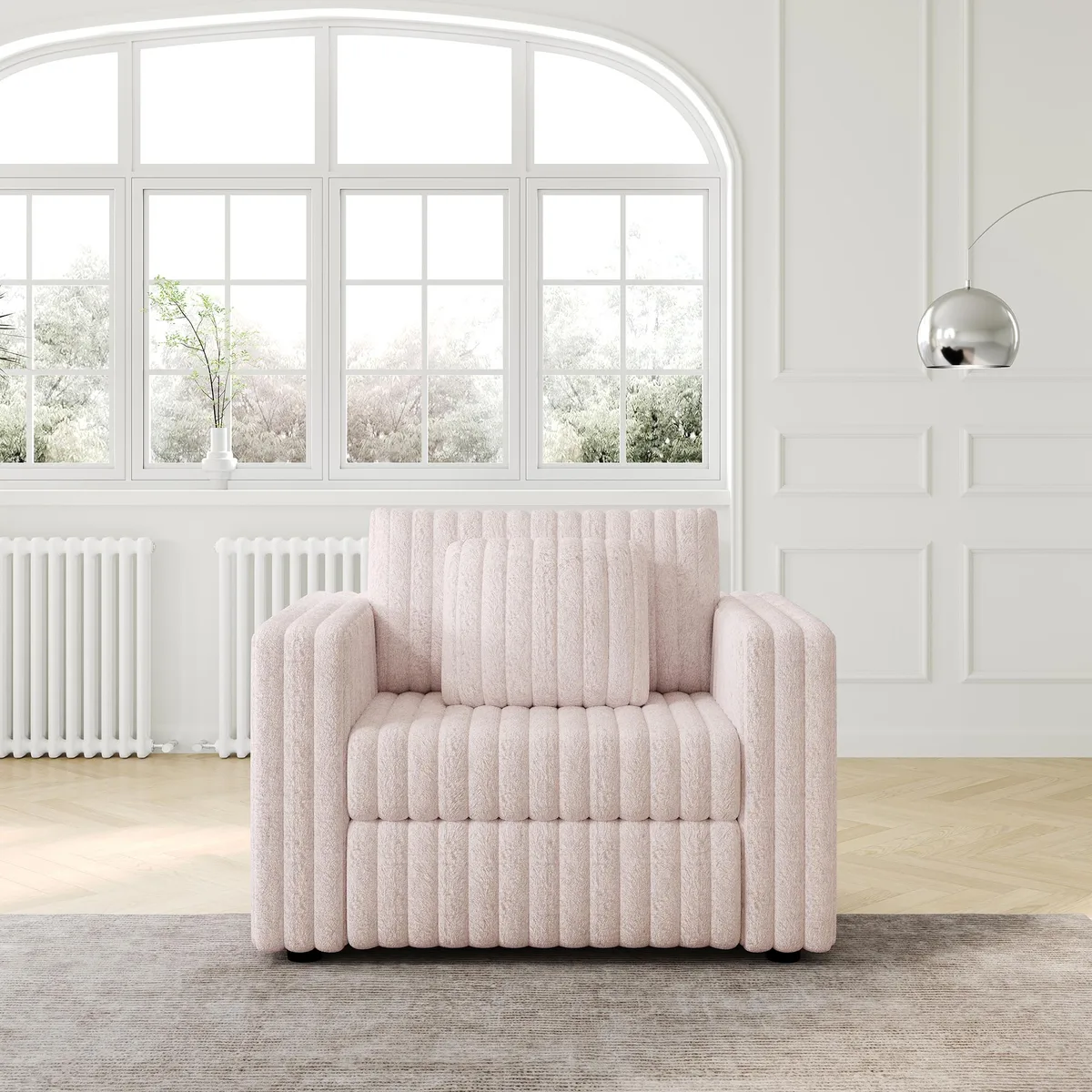 Light pink modular sofa single, plush fabric finish, 44.9 inches wide