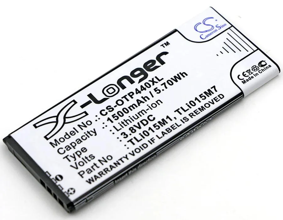 Rectangular smartphone battery with silver contacts and printed label
