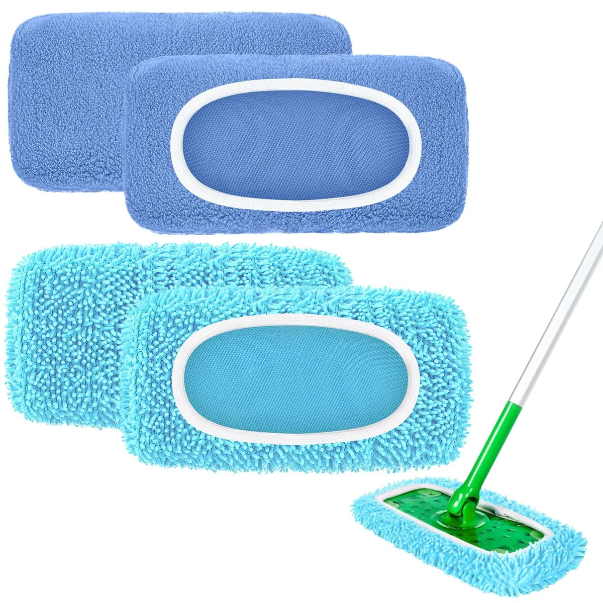  4 Pack Reusable Mop Pads Swiffer Compatible Blue 10-12 inch — product photo