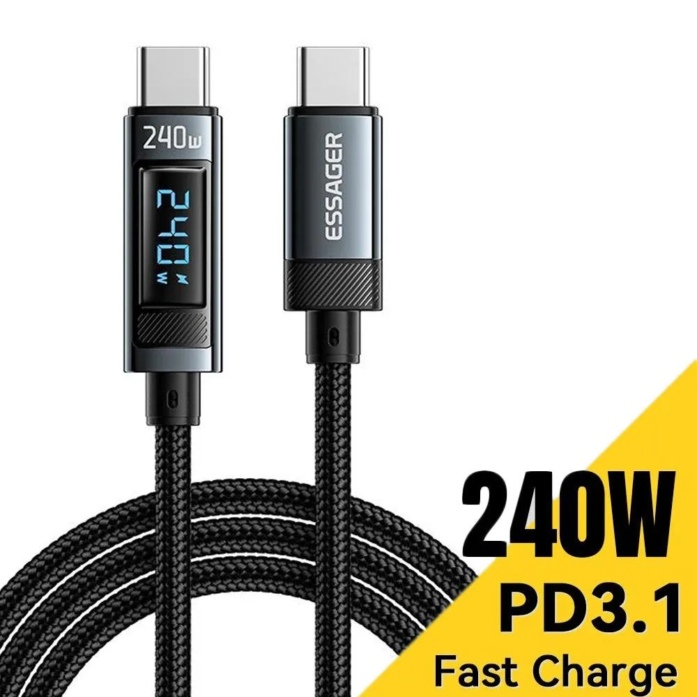 LUOM LUOM Essager HC240W USB-C Cable 240W LED Display 6.6FT Black — product photo