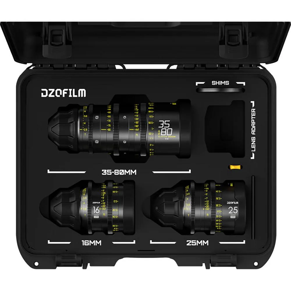 DZOFILM DZOFILM Y24 Catta Ace 35-80mm T2.9 + VESPID 16mm T2.8 &amp; 25mm T2.1 PL Mount Cine Lens Kit — product photo