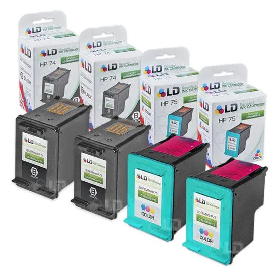 LD Products LD Products HP 74 Black &amp; 75 Color Ink Cartridges 4-Pack (2 Black, 2 Color) — product photo