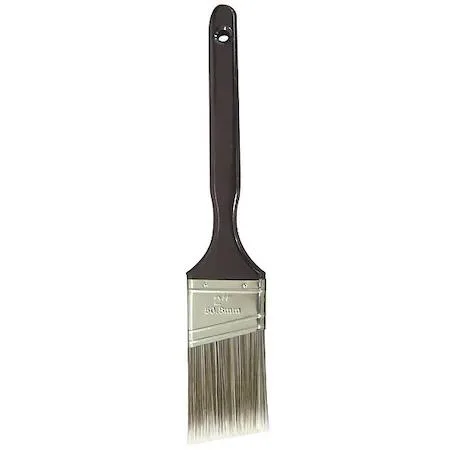 Two-inch angle sash brush with purple polyester bristles and transparent plastic handle