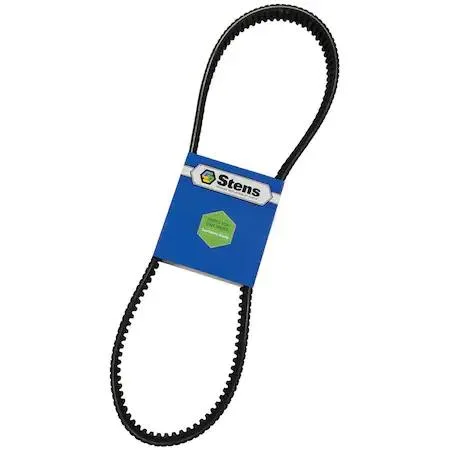 Black rubber V-belt looped on white background