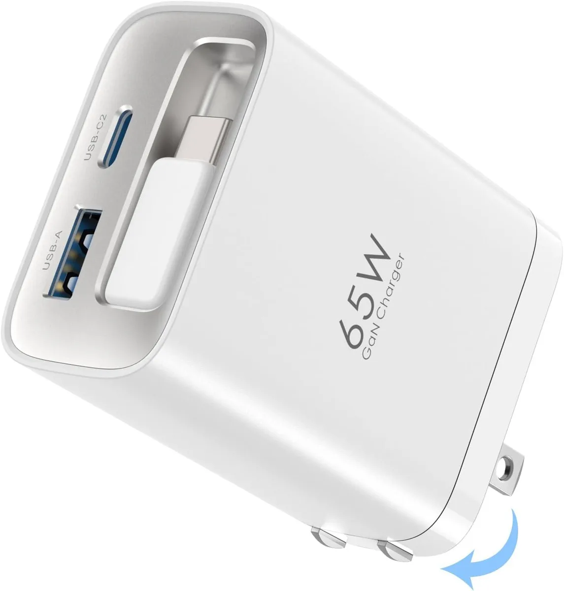 ONITOON ONITOON Retractable Wall Charger 65W PD USB-C GaN White — product photo