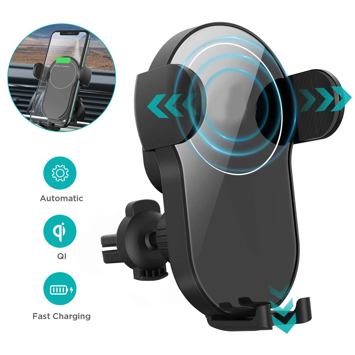 HANNORD HANNORD 15W Wireless Car Charger Auto-Clamping Air Vent Phone Mount Amber — product photo