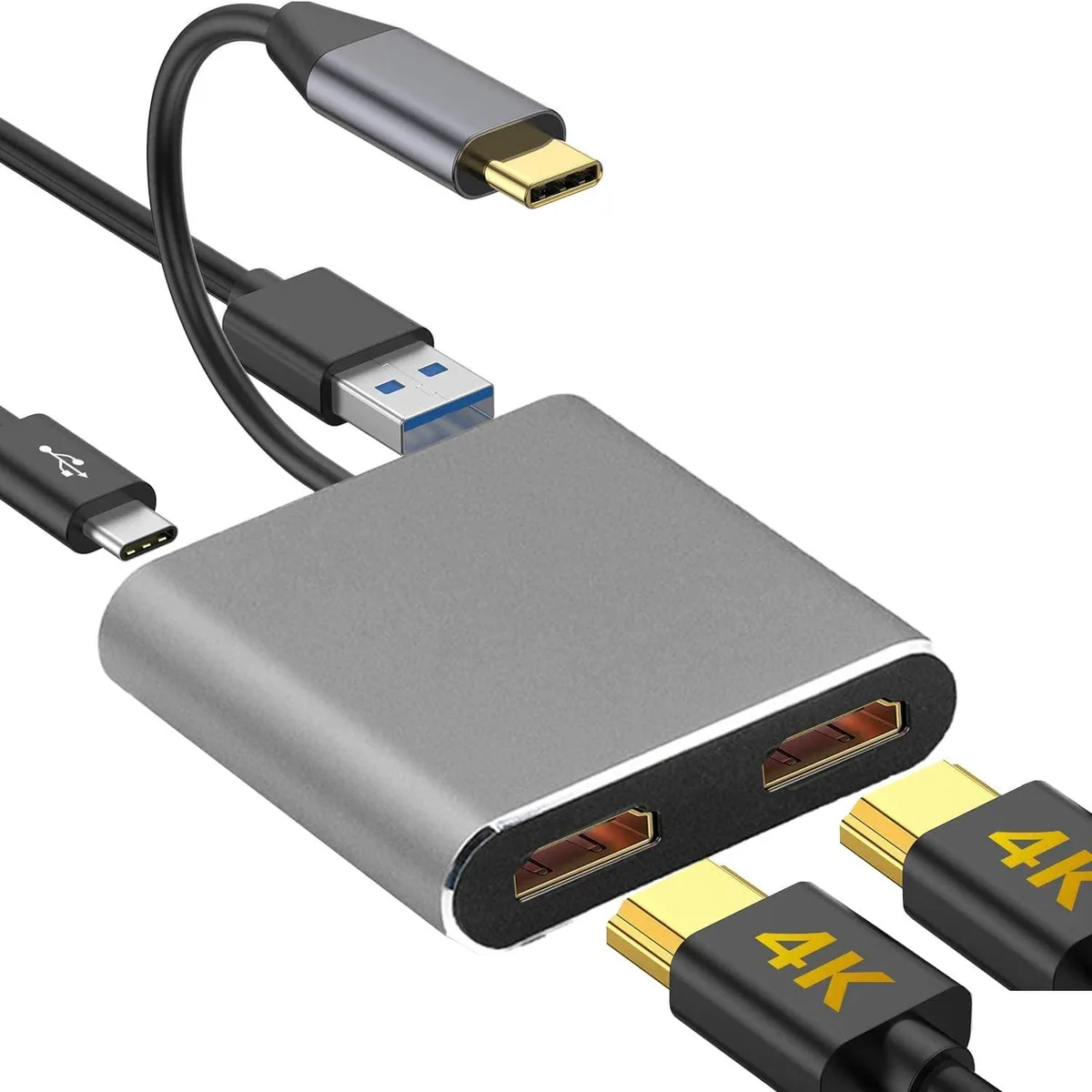 Vszerda Vszerda USB-C to Dual HDMI Adapter 4-in-1 Hub 4K@30Hz 100W PD USB 3.0 — product photo