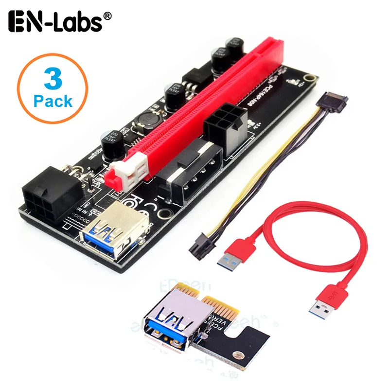 EN-Labs EN-Labs PCIe 1X to 16X Riser Cable 60cm 3.0 TWO 6Pin 3-Pack — product photo