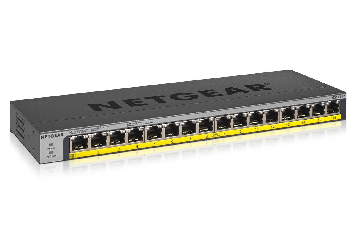 Netgear Inc. Netgear Inc. GS116LP-100NAS 16-port Gigabit PoE+ network switch (76W) — product photo