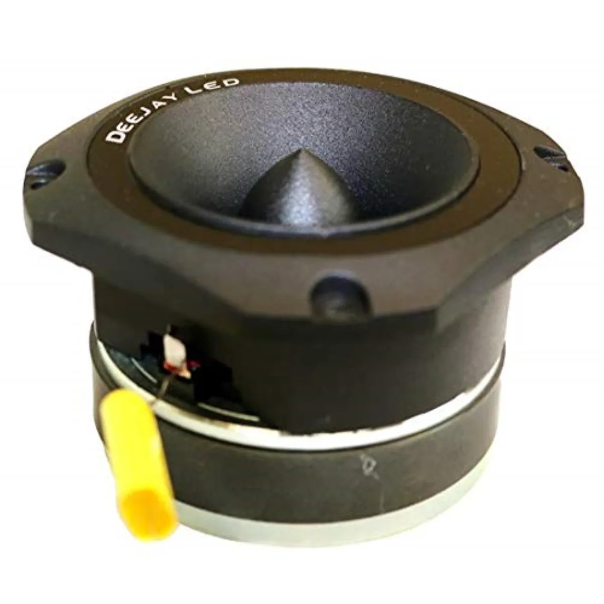 Black bullet tweeter with aluminium dome and dark grille