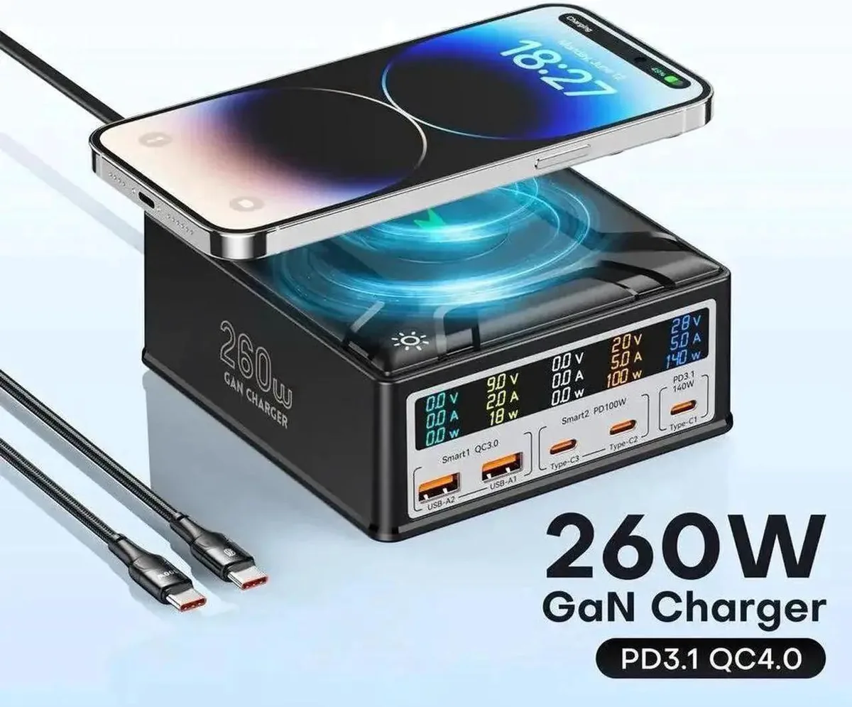 Vszerda Vszerda 260W 5-Port GaN Charger 3C2A 15W Wireless — product photo