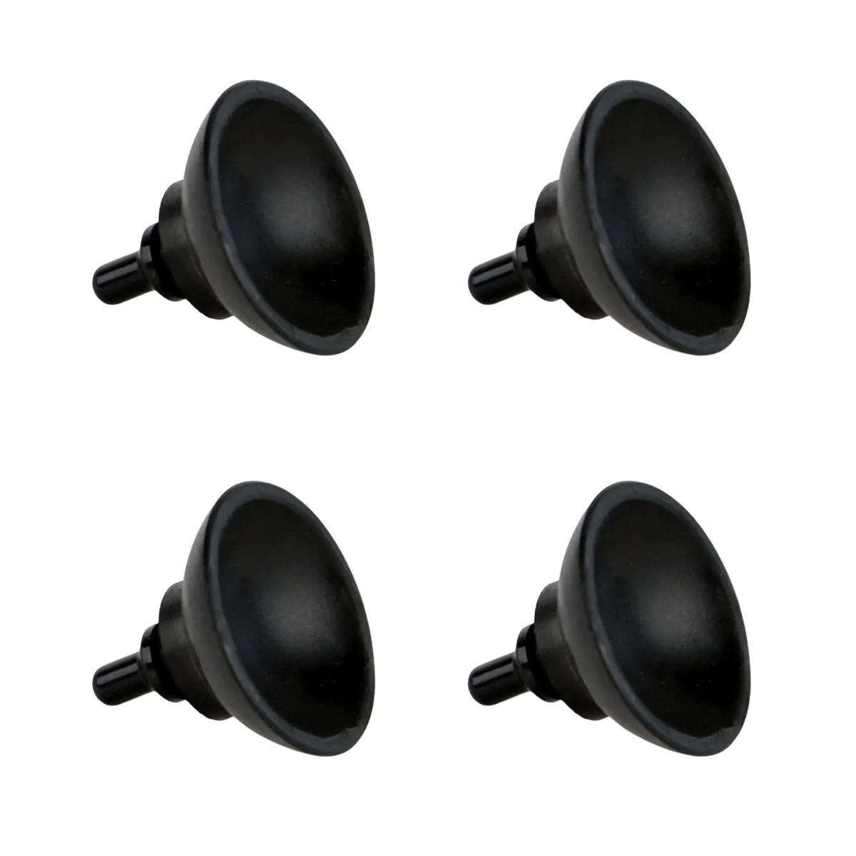 Four black rubber suction cups about one inch wide